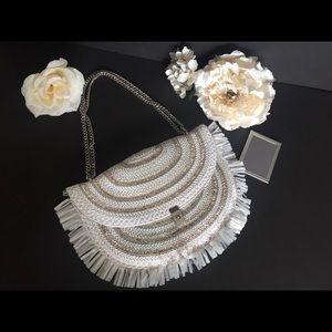 Eric Javits Rafia woven shoulder bag clutch mirror